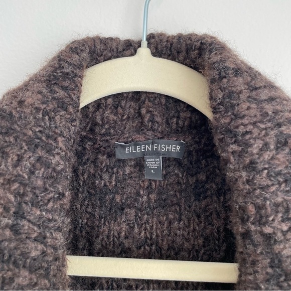 Eileen Fisher wool alpaca chunky knit Brown Long Cardigan Sweater system neutral - Picture 5 of 14